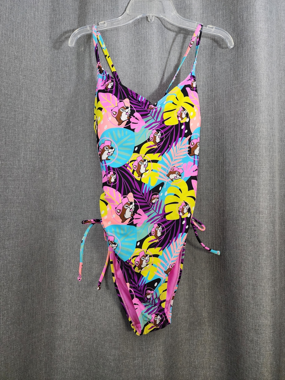 Tropical Sloth Print One-Piece Swimsuit - Pink/Yellow/Blue